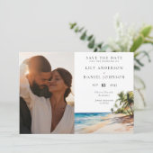 Hochzeitsfeiern mit tropischem Foto Save The Date (Stehend Vorderseite)