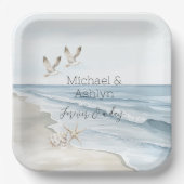 Hochzeitsfeiern mit tropischen Palmen Pappteller (Vorderseite)