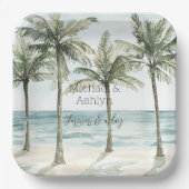 Hochzeitsfeiern mit tropischen Palmen Pappteller (Vorderseite)