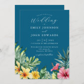 Hochzeitsfeiern mit tropischer Vegetation Einladung (Vorne/Hinten)