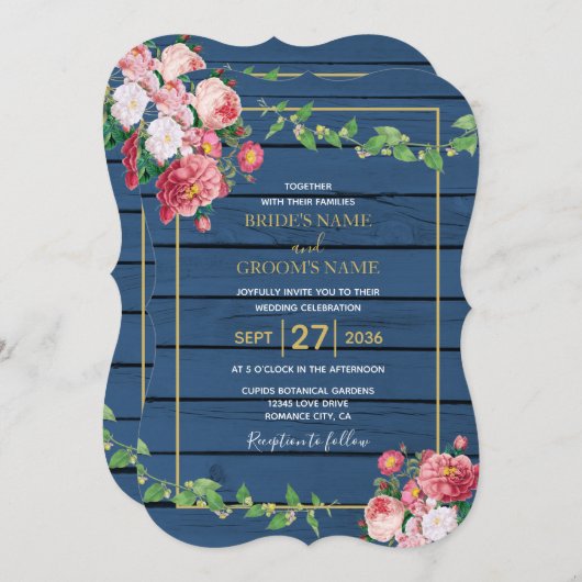 Hochzeitsfeiern mit Vintagem Rosenholz Einladung (Vorne/Hinten)