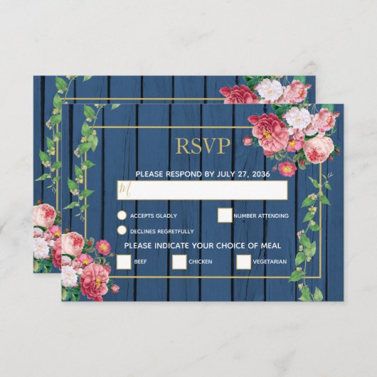 Hochzeitsfeiern mit Vintagem Rosenholz RSVP Karte (Vorne/Hinten)