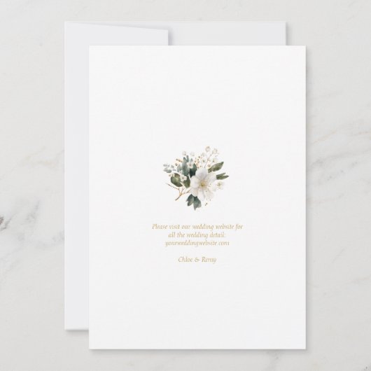 Hochzeitsfeiern mit weißem und goldfarbenem Blattw Einladung (Rückseite)