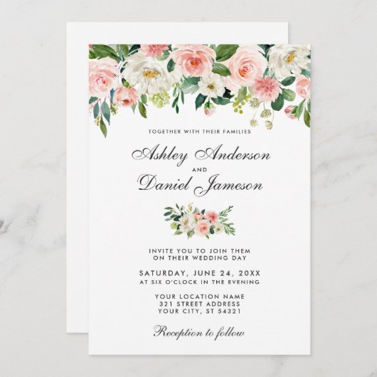 Hochzeitsfeiern mit weißer Blüte und weißer Blüte Einladung (Vorne/Hinten)