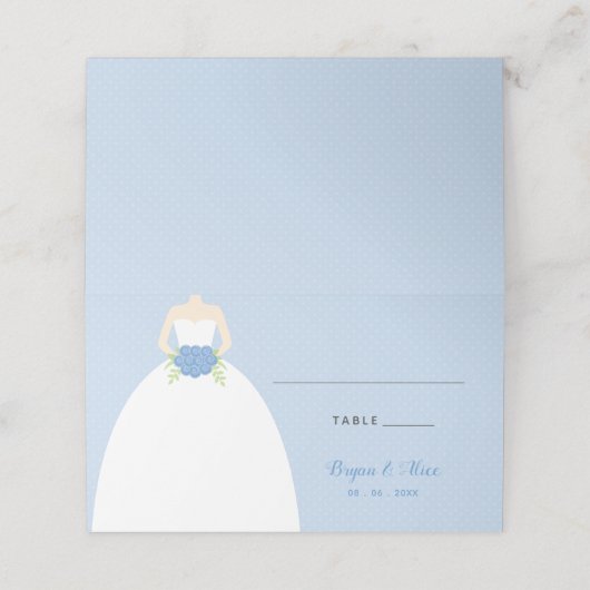 Hochzeitsfeiern (Pastellblaues Hochzeitskleid) Platzkarte (Außenseite Aufgefaltet)