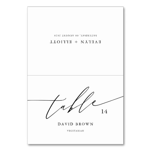 Hochzeitsfeiern Platzkarten mit Speisekarte Tischnummer (Vorderseite)