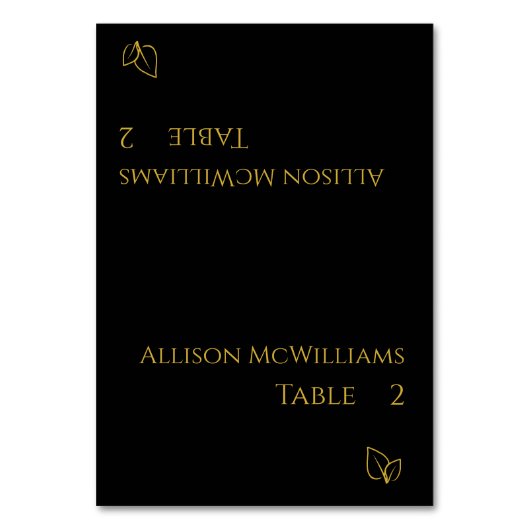 Hochzeitsfeiern Platzkarten-Vegetarisch-Schwarz un Tischnummer (Vorderseite)