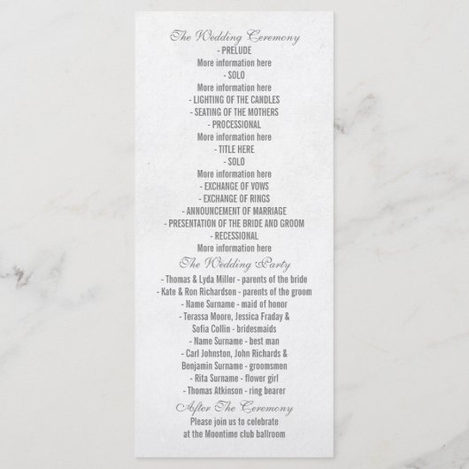 Hochzeitsfeiern Programm (Rückseite)