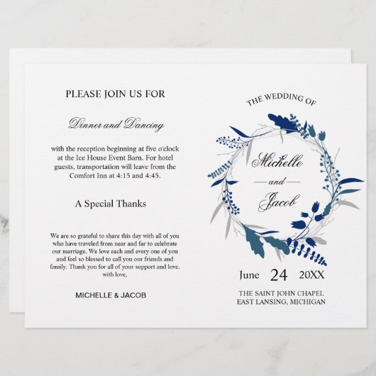 Hochzeitsfeierprogramm | Blaue Eukalyptus (Vorne/Hinten)