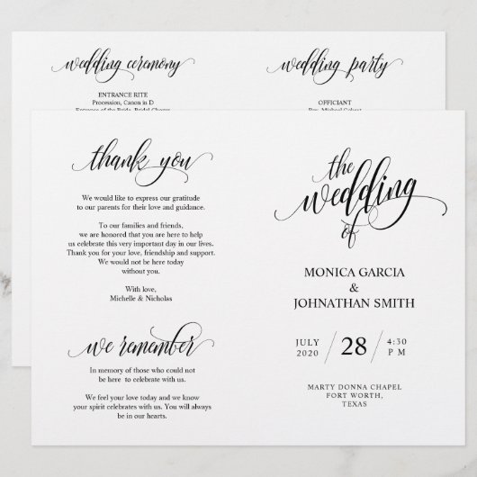 Hochzeitsfeierprogramm, Elegance Script Black (Vorne/Hinten)