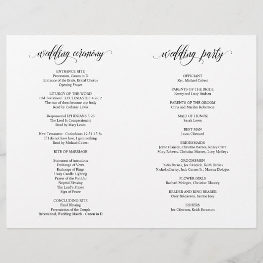Hochzeitsfeierprogramm, Elegance Script Black (Rückseite)
