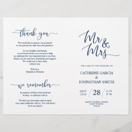 Hochzeitsfeierprogramm, Elegante Script Blue Navy