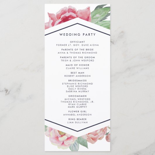 Hochzeitsfeierprogramm für antikes Peony Programm (Rückseite)