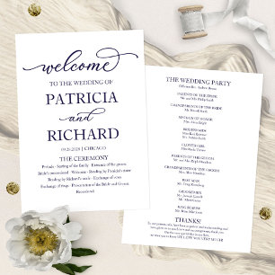 Hochzeitsfeierprogramm für Blaukalligrafie Programm