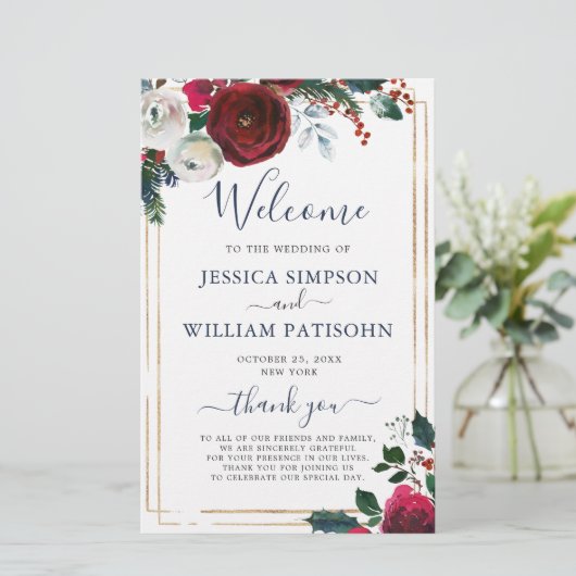 Hochzeitsfeierprogramm für Burgund (Stehend Vorderseite)