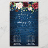 Hochzeitsfeierprogramm für Burgund Navy Blush (Rückseite)