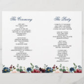 Hochzeitsfeierprogramm für Burgund Navy Blush (Rückseite)