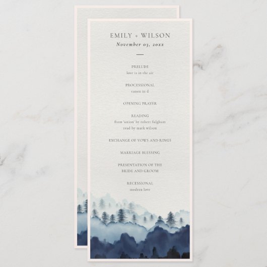 Hochzeitsfeierprogramm für die Blaue Pine Einladung (Vorne/Hinten)