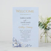 Hochzeitsfeierprogramm für Elegante Blauer Flora (Stehend Vorderseite)