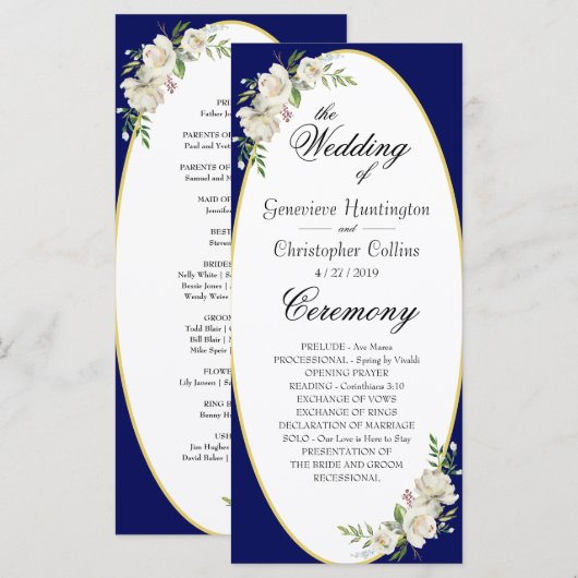 Hochzeitsfeierprogramm für Elegante Boho Blue Flor Programm (Vorne/Hinten)