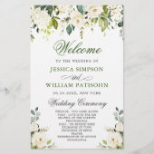 Hochzeitsfeierprogramm für elegante Weiße Rosen (Vorderseite)