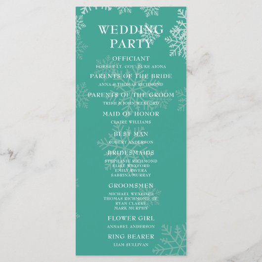 Hochzeitsfeierprogramm für Elegante Winter Programm (Rückseite)