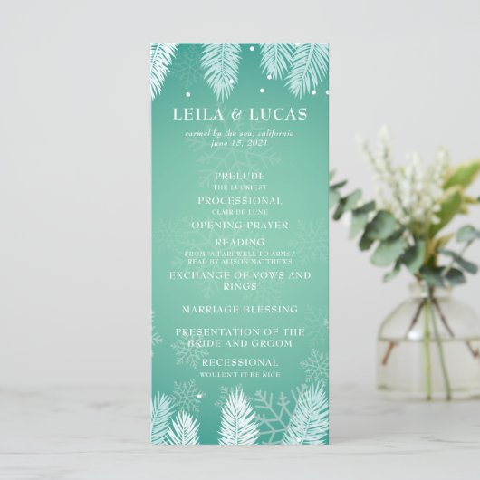 Hochzeitsfeierprogramm für Elegante Winter Programm (Stehend Vorderseite)