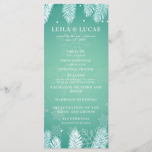 Hochzeitsfeierprogramm für Elegante Winter Programm (Vorderseite)