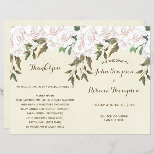 Hochzeitsfeierprogramm für Elfenbein (Vorne/Hinten)