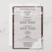 Hochzeitsfeierprogramm für Holz, Spitzen und Licht Einladung (Rückseite)