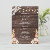 Hochzeitsfeierprogramm für Holz und Pfirsichblumen Einladung (Stehend Vorderseite)