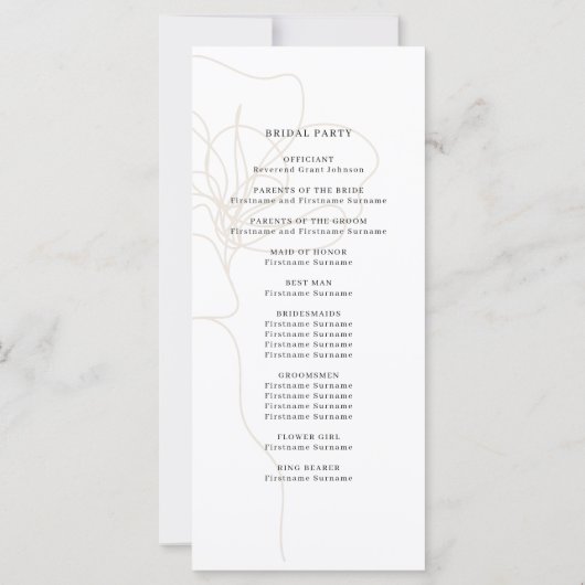 Hochzeitsfeierprogramm für illustrierte Rose (Rückseite)