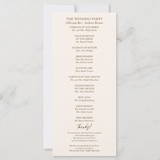 Hochzeitsfeierprogramm für Light Peach Monogram (Rückseite)