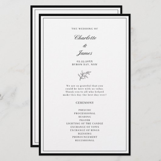 Hochzeitsfeierprogramm für Minimalistische Grenzüb (Vorne/Hinten)