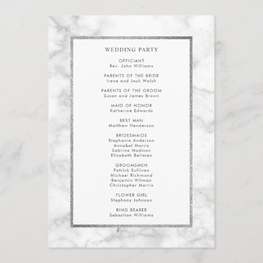 Hochzeitsfeierprogramm für moderne Marmorbäume Programm (Rückseite)