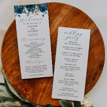 Hochzeitsfeierprogramm für Navy Blue Floral