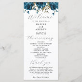 Hochzeitsfeierprogramm für Navy Blue Floral Programm (Vorderseite)