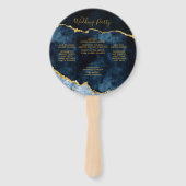 Hochzeitsfeierprogramm für Navy Blue Gold Foil Aga Fächer (Rückseite)