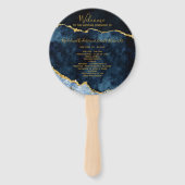 Hochzeitsfeierprogramm für Navy Blue Gold Foil Aga Fächer (Vorderseite)