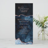 Hochzeitsfeierprogramm für Navy Blue Rose Gold Aga Programm (Stehend Vorderseite)