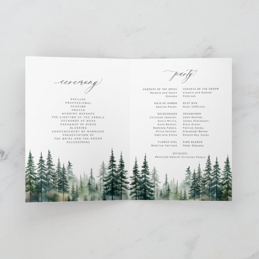 Hochzeitsfeierprogramm für Pinienwälder Programm (Innenseite)