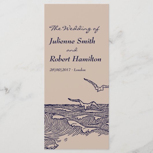 Hochzeitsfeierprogramm für Rustic Beach Ocean Wave Programm (Vorderseite)