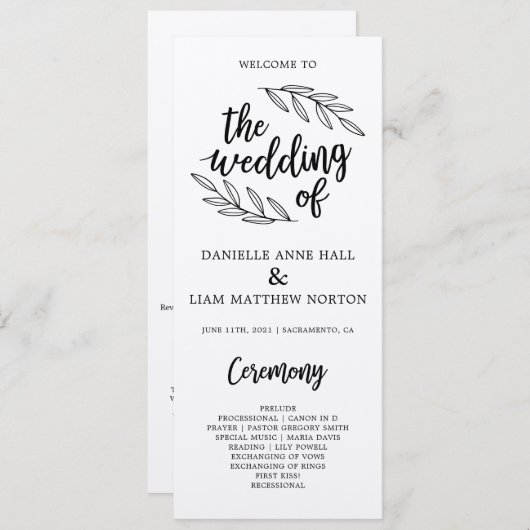 Hochzeitsfeierprogramm für rustikale Branchen Programm (Vorne/Hinten)