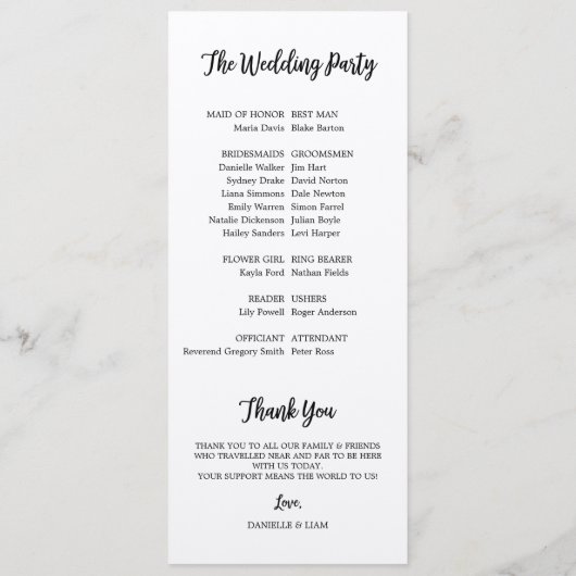 Hochzeitsfeierprogramm für rustikale Branchen Programm (Rückseite)