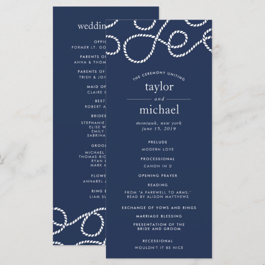 Hochzeitsfeierprogramm für Seetüchtige | Dunkelbla Programm (Vorne/Hinten)