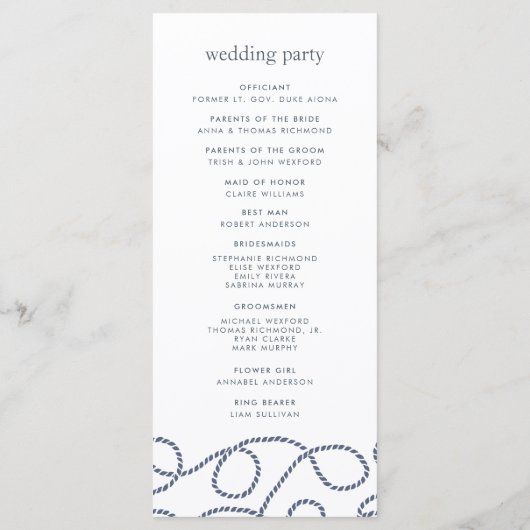 Hochzeitsfeierprogramm für Seetüchtige | Weiß Programm (Rückseite)