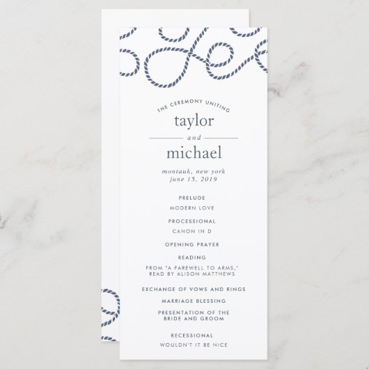 Hochzeitsfeierprogramm für Seetüchtige | Weiß Programm (Vorne/Hinten)