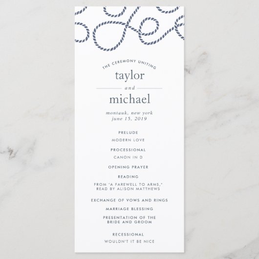 Hochzeitsfeierprogramm für Seetüchtige | Weiß Programm (Vorderseite)