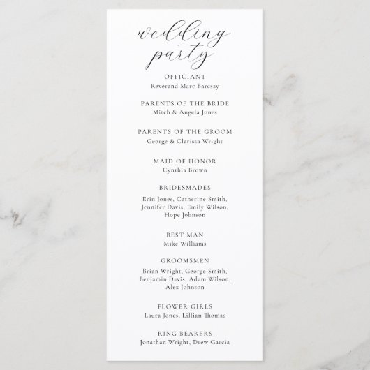 Hochzeitsfeierprogramm für Sonnenblumen Programm (Rückseite)