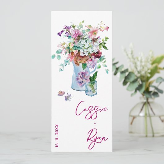 Hochzeitsfeierprogramm für Wasserfarben-Wildblume Einladung (Stehend Vorderseite)
